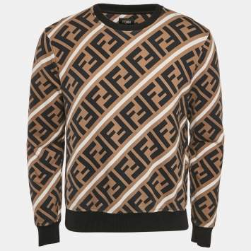 Pre Owned Fendi Brown Monogram Print Cotton Crewneck Sweatshirt S
