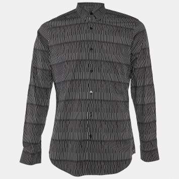 Pre Owned Fendi Black Stripe Print Cotton Long Sleeve Shirt M