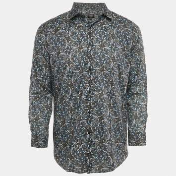Pre Owned Fendi Navy Blue Floral Print Cotton Button Front Shirt L