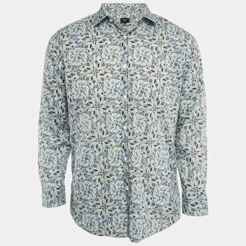 Pre Owned Fendi Blue Floral Print Cotton Button Front Shirt M