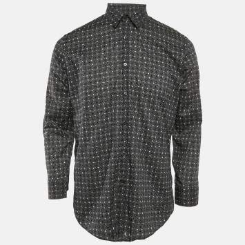 Pre Owned Fendi Charcoal Grey Cat Print Cotton Button Front Shirt L