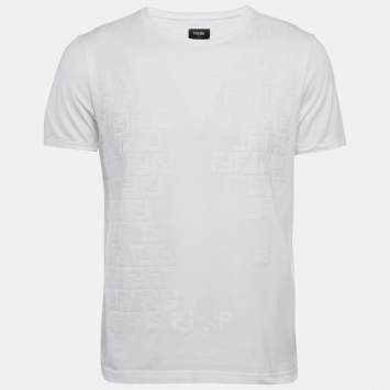 Pre Owned Fendi White FF Applique Jersey Crew Neck T-Shirt L