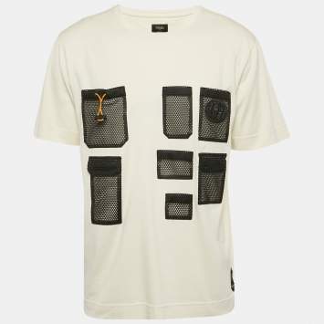 Fendi Cream Mesh Pocket Detail Jersey T-Shirt L
