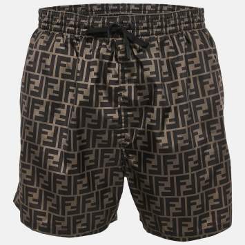 Pre Owned Fendi Brown Zucca Print Synthetic Swim Shorts XXXL