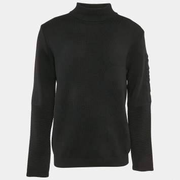 Fendi Black Wool Knit Mock Neck Pullover L