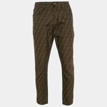 Pre Owned Fendi Brown Zucca Jacquard Jeans L Waist 34"