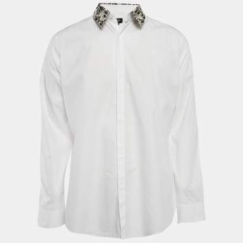 Fendi White FF Print Collar Cotton Long Sleeve Shirt XL