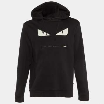 Fendi Black Monster Eyes Patch Detail Cotton Knit Hoodie L