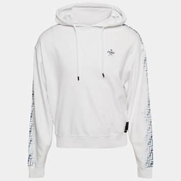 Fendi White FF Print Cotton Knit Hoodie S