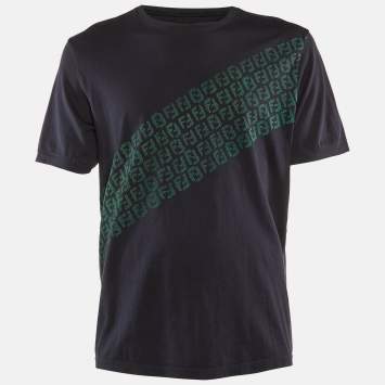 Fendi Navy Blue Logo Printed Cotton Knit T-Shirt XXL