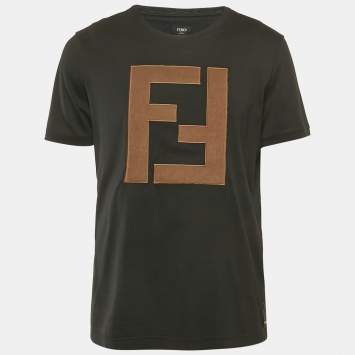 Pre Owned Fendi Black Zucca Applique Jersey Crewneck T-Shirt XL