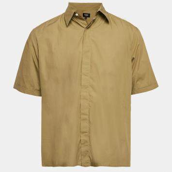 Pre Owned Fendi Olive Green Cotton Short Sleeve Shirt M