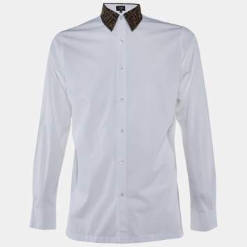 Fendi White Cotton FF Collar Slim Fit Shirt L 