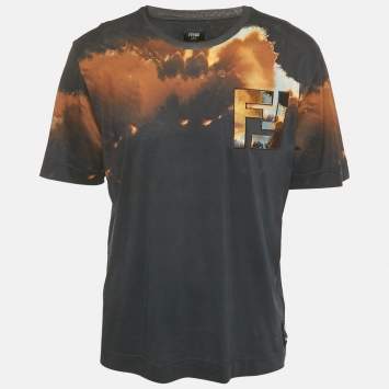 Fendi Midnight Blue Printed Cotton Zucca Applique Detail Crew Neck T-Shirt L