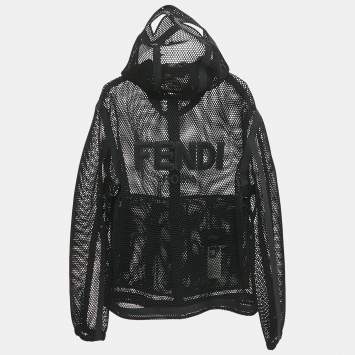 Pre Owned Fendi Black Logo Mesh Hooded Jacket XL