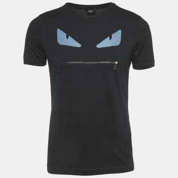 Pre Owned Fendi Black Monster Bug Zipper Detail Cotton T-Shirt M