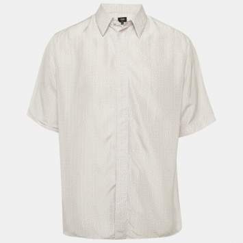 Pre Owned Fendi White Logo Print Silk Shirt XL