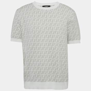 Pre Owned Fendi White Zucca Knit Crewneck T-Shirt XL