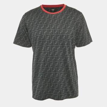 Pre Owned Fendi Green FF Print Cotton T-Shirt M