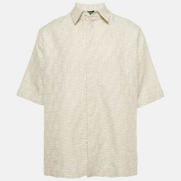 Pre Owned Fendi Beige FF Jacquard Linen Oversize Shirt L