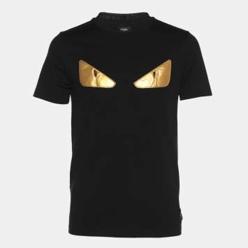Pre Owned Fendi Black Cotton Monster Eye Patch Detail Crewneck T-Shirt S