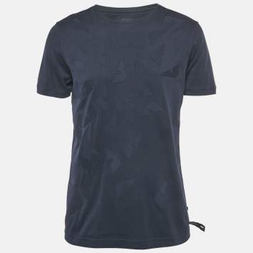 Pre Owned تي شيرت فندي رقبة مستديرة أبليك قطن أزرق مقاس متوسط - ميديوم