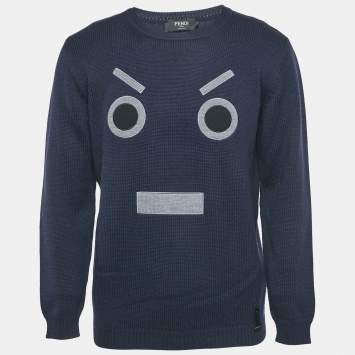Pre Owned Fendi Navy Blue Monster Wool Knit Jumper XXL