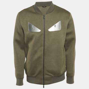 مملوكة مسبقًا Fendi Green Monster Eyes Neoprene Zip-Up Jacket L