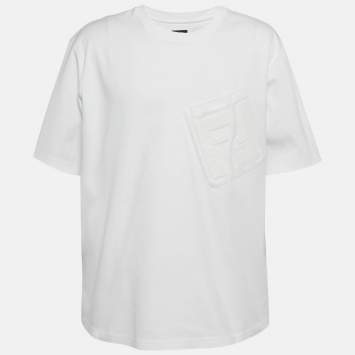 مملوكة مسبقًا Fendi White Jersey FF Logo Detail T-Shirt XL