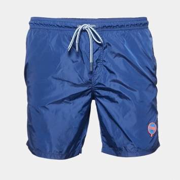 Pre Owned Fendi Navy Blue Nylon Fendi Logo Patch Swim Shorts S