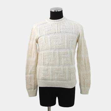 مملوكة مسبقًا Fendi Ff Cotton, Linen, Nylon Pullover Sweater Size 46 White