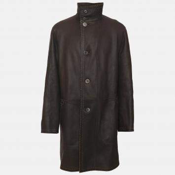 Pre Owned Fendi Dark Brown Lambskin Leather Trench Coat
