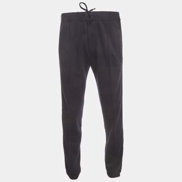 Pre Owned Fendi Navy Blue Zucca Print Jersey Side Stripe Sweatpant M 