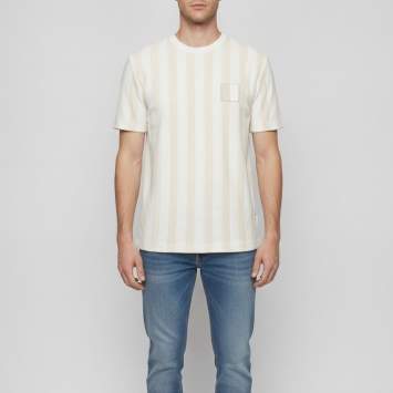 Pre Owned Fendi Beige /White Stripe Terry Round Neck T-Shirt L 