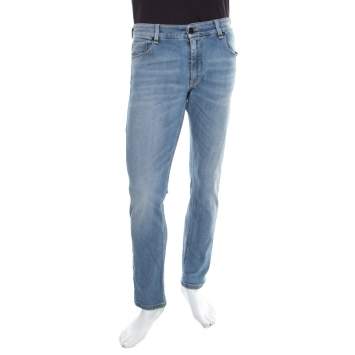 Pre Owned Fendi Indigo Light Wash Faded Effect Denim Straight Fit Jeans M