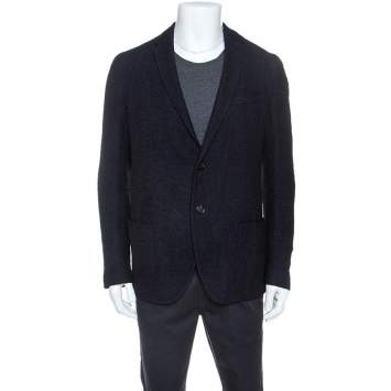 Pre Owned Fendi Navy Blue Wool Blend Unstructured Knitted Blazer XL