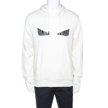 Pre Owned Fendi Off White Bad Bugs Eye Applique Knit Hoodie L