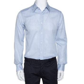 Pre Owned Fendi White & Blue Textured Stripe Cotton Long Sleeve Shirt M