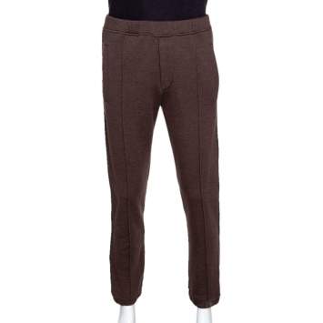 Pre Owned Fendi Brown Knit & Satin Logo Stripe Detail Track Pants M