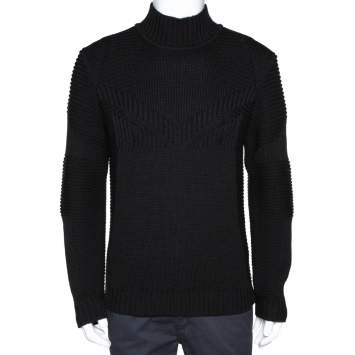 Pre Owned Fendi Black Wool Rib Knit Mock Neck Sweater M