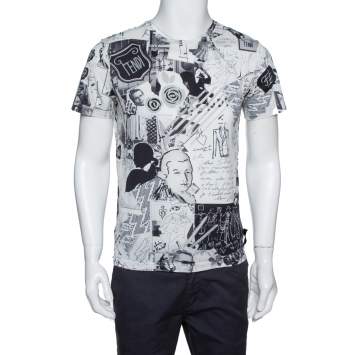 Pre Owned Fendi Monochrome Cotton Jersey Karl Collage Print T-Shirt S