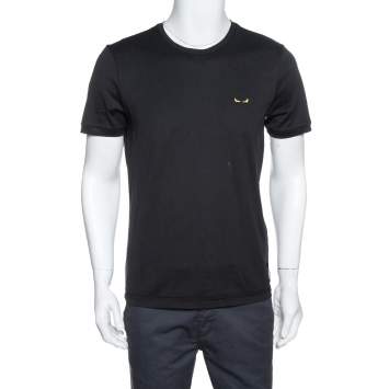 Pre Owned Fendi Black Cotton Bag Bugs Motif Embroidered Crew Neck T-Shirt M
