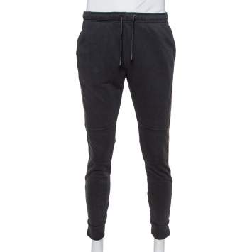 Pre Owned Fendi Black Cotton Logo Side Stripe Detail Paneled Joggers M