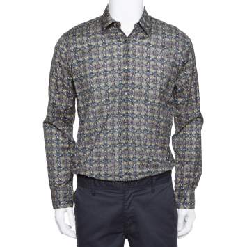 Pre Owned Fendi Grey Monster Eyes Printed Cotton Button Front Shirt L
