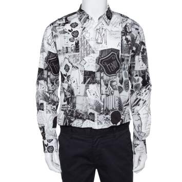 Pre Owned Fendi Monochrome Abstract Printed Cotton Button Front Shirt XL