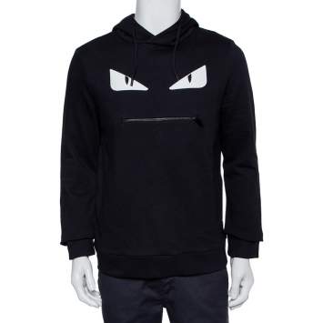 Pre Owned Fendi Black Bag Bugs Appliqué Cotton Hooded Sweatshirt S