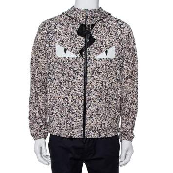 Pre Owned Fendi Grey Bag Bugs Printed Synthetic Monster Eye Patch Detail Hooded Jacket S 