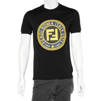 Pre Owned Fendi Black Logo Printed Cotton Knit Crewneck T-Shirt S