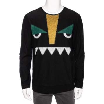 Pre Owned Fendi Black Monster Wool & Mohair Jacquard Sweater XL