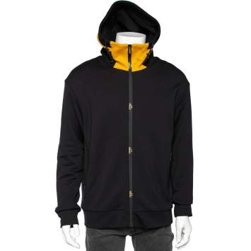 Pre Owned Fendi Black Jersey Knit Color Block Hooded Sweatshirt L